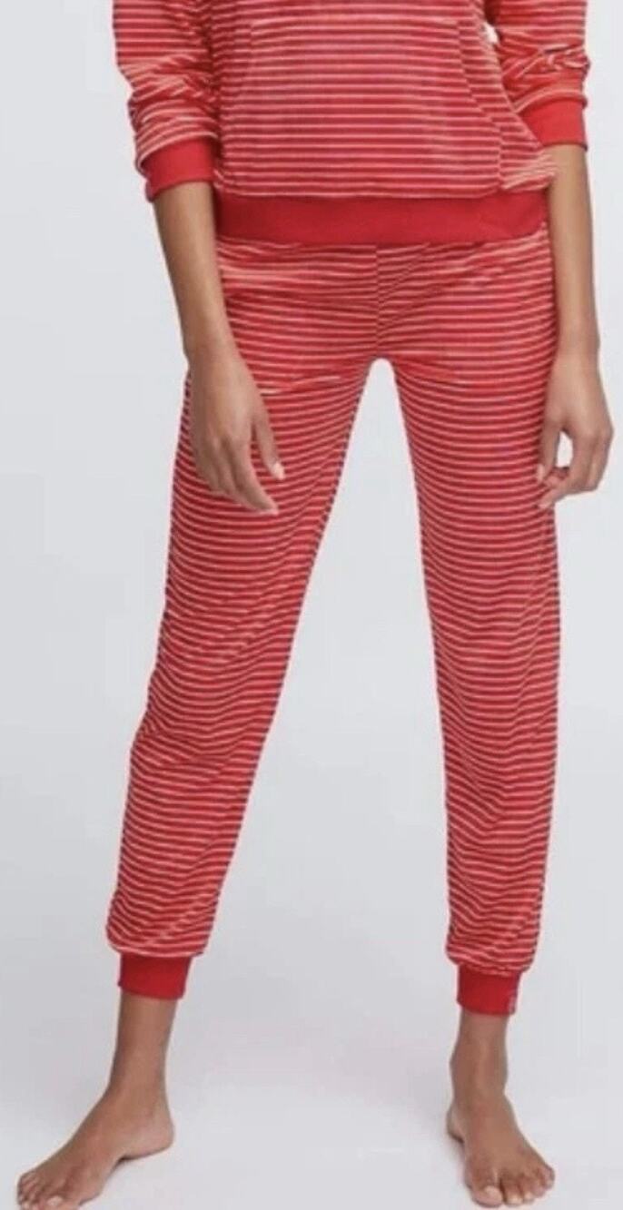 Vera Bradley Pajama Jogger Pants Size Large Red White Snow Striper Fleece Lounge